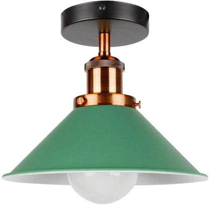 Semi Flush Ceiling Light – 22 cm Metal Cone Shade, Many Colours, E27 - Yellow Brass, Flat Cone 22 cm Green, Without Bulb