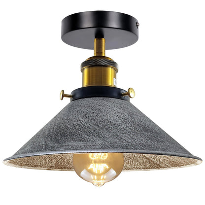 Semi Flush Ceiling Light – 22 cm Metal Cone Shade, Many Colours, E27 - Yellow Brass, Flat Cone 22 cm Brushed Silver, Without Bulb