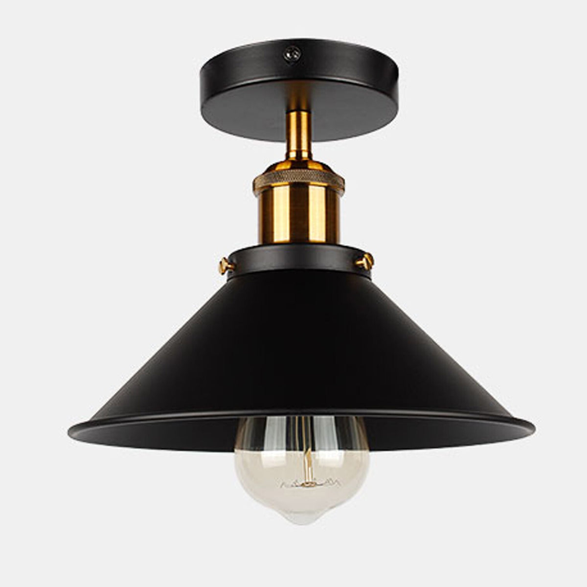 Semi Flush Ceiling Light – 22 cm Metal Cone Shade, Many Colours, E27 - Yellow Brass, Flat Cone 22 cm Black, Without Bulb