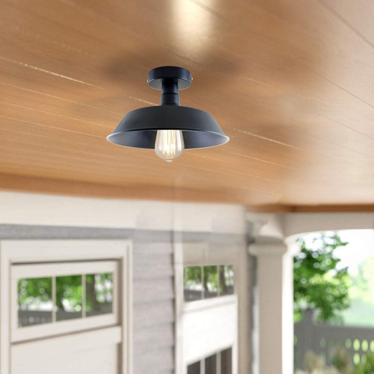 Barn Semi Flush Ceiling Light 26 cm – Black, E27