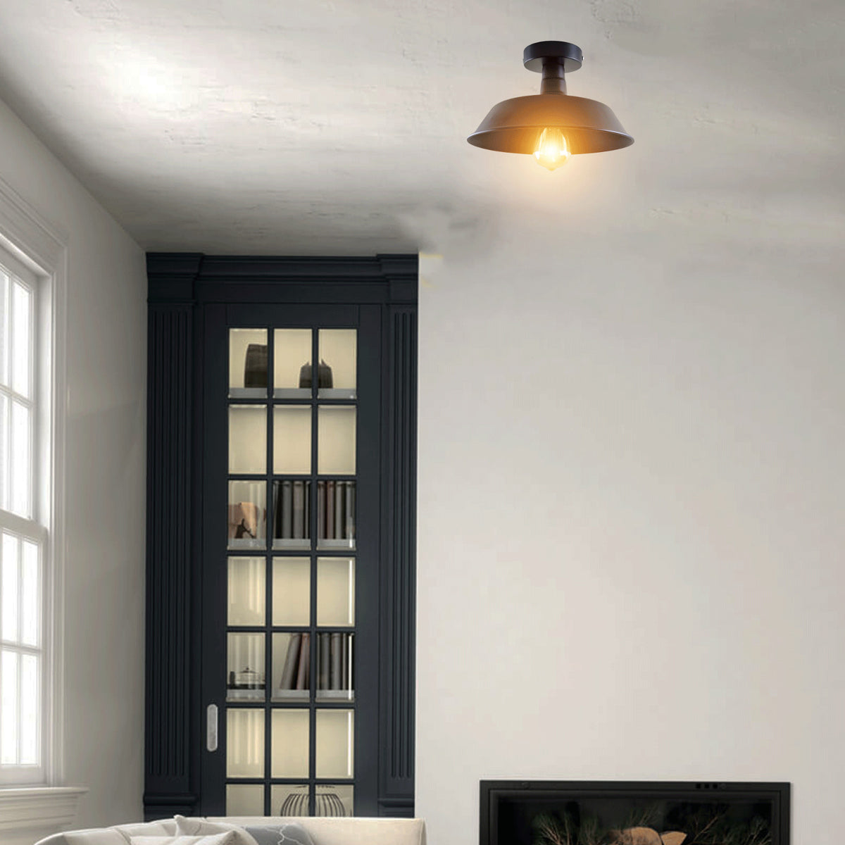 Barn Semi Flush Ceiling Light 26 cm – Black, E27 - photo 4