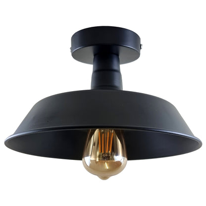 Barn Semi Flush Ceiling Light 26 cm – Black, E27 - Black, LSST 26 cm Black, ST64 LED Bulb 4W