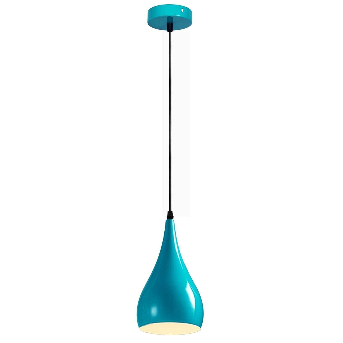 Teardrop Pendant Light 16 cm – Metal Shade, 7 Colours, E27 - Black, Teardrop 16 cm Blue, Without Bulb