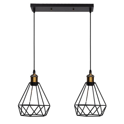 2-Light Pendant Holder Set â€“ Rose Gold or Diamond Cages on a Bar - Black Diamond Cages on a Bar
