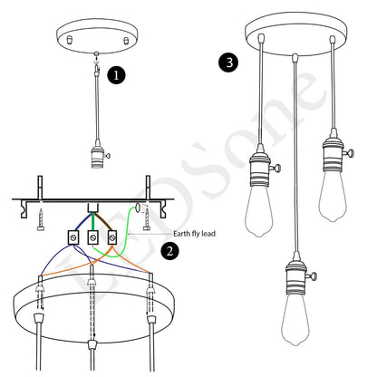 3-Light Cluster Pendant – Twist-Switch Holders, Black or Green Brass - photo 2