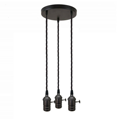 3-Light Cluster Pendant – Twist-Switch Holders, Black or Green Brass - Black, No Shade, Without Bulb