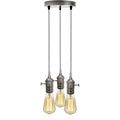 3 Light Cluster Pendant – Satin Nickel Switch Holders, Grey Cable, E27 - Satin Nickel, No Shade, ST64 Bulb