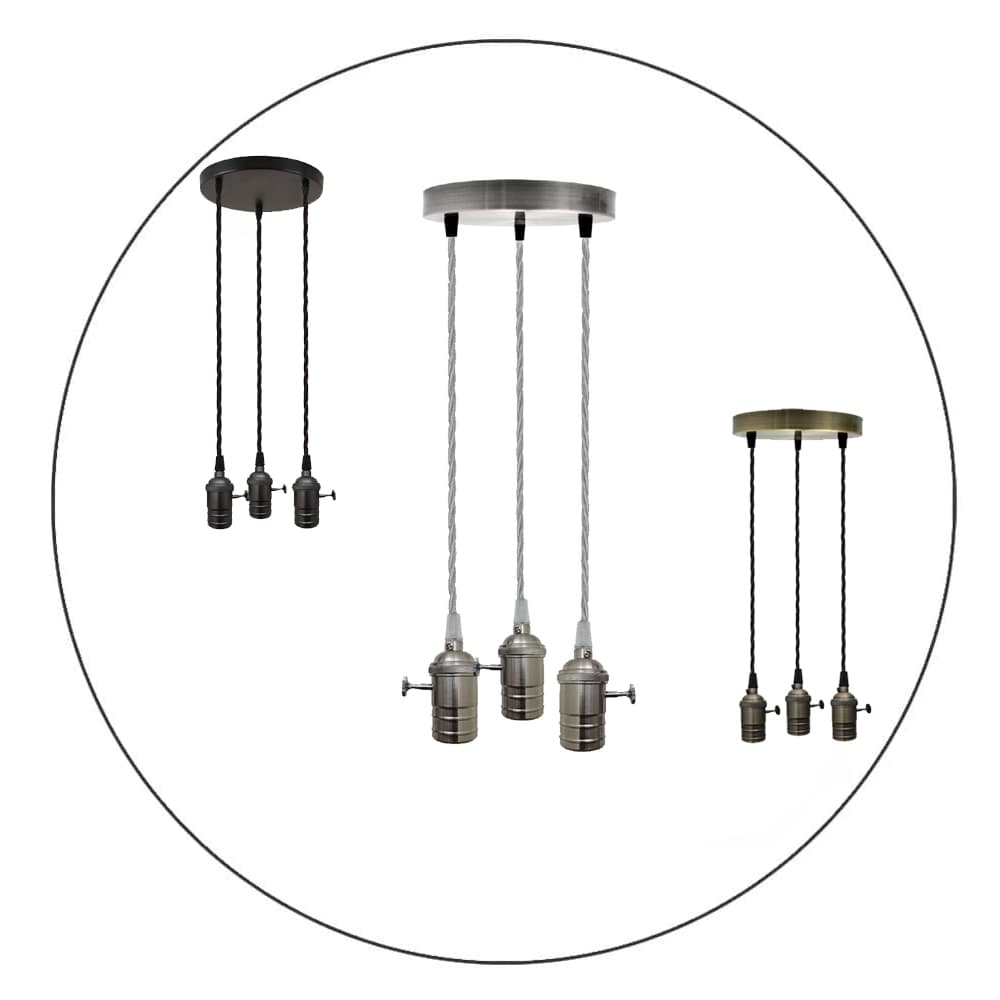 3-Light Cluster Pendant – Twist-Switch Holders, Black or Green Brass