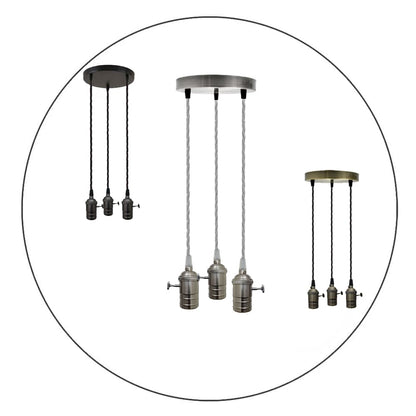 3-Light Cluster Pendant – Twist-Switch Holders, Black or Green Brass