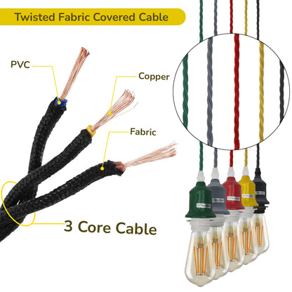 Pendant Light Fitting – Twisted Cable, Grey, Red or Yellow, Shades - photo 4