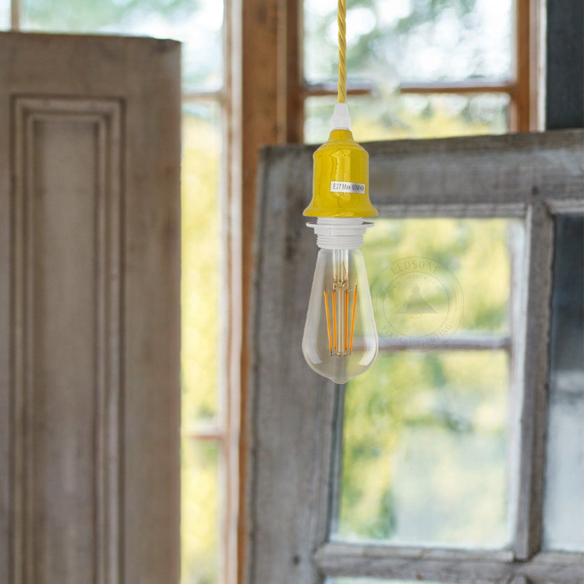 Pendant Light Fitting – Twisted Cable, Grey, Red or Yellow, Shades - photo 5