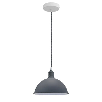 Pendant Light Fitting – Twisted Cable, Grey, Red or Yellow, Shades - Grey, Dome 21 cm Grey, Without Bulb