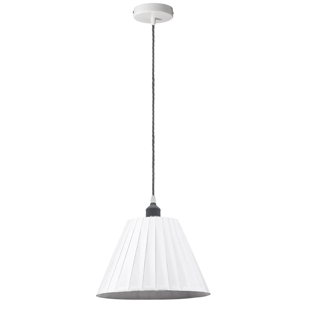 Pendant Light Fitting – Twisted Cable, Grey, Red or Yellow, Shades - Grey, Fabric 28 cm White, Without Bulb