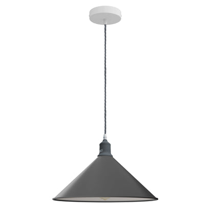 Pendant Light Fitting – Twisted Cable, Grey, Red or Yellow, Shades - Grey, Large Cone 36 cm Grey, Without Bulb