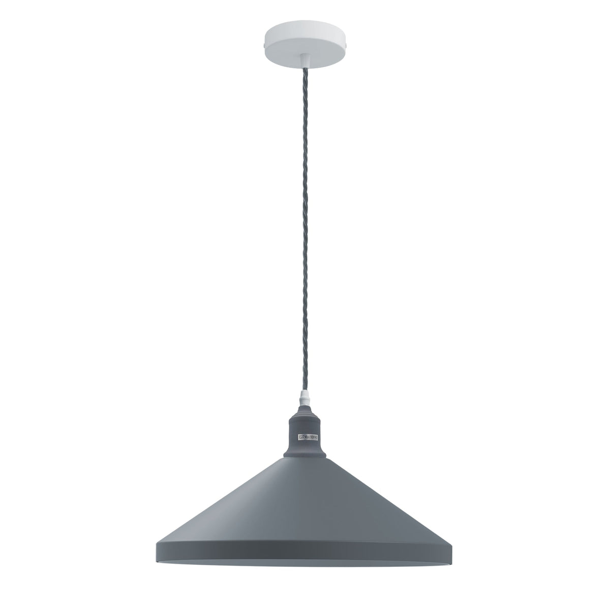 Pendant Light Fitting – Twisted Cable, Grey, Red or Yellow, Shades - Grey, Large Cone 33.5 cm Grey, Without Bulb