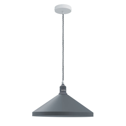 Pendant Light Fitting – Twisted Cable, Grey, Red or Yellow, Shades - Grey, Large Cone 33.5 cm Grey, Without Bulb