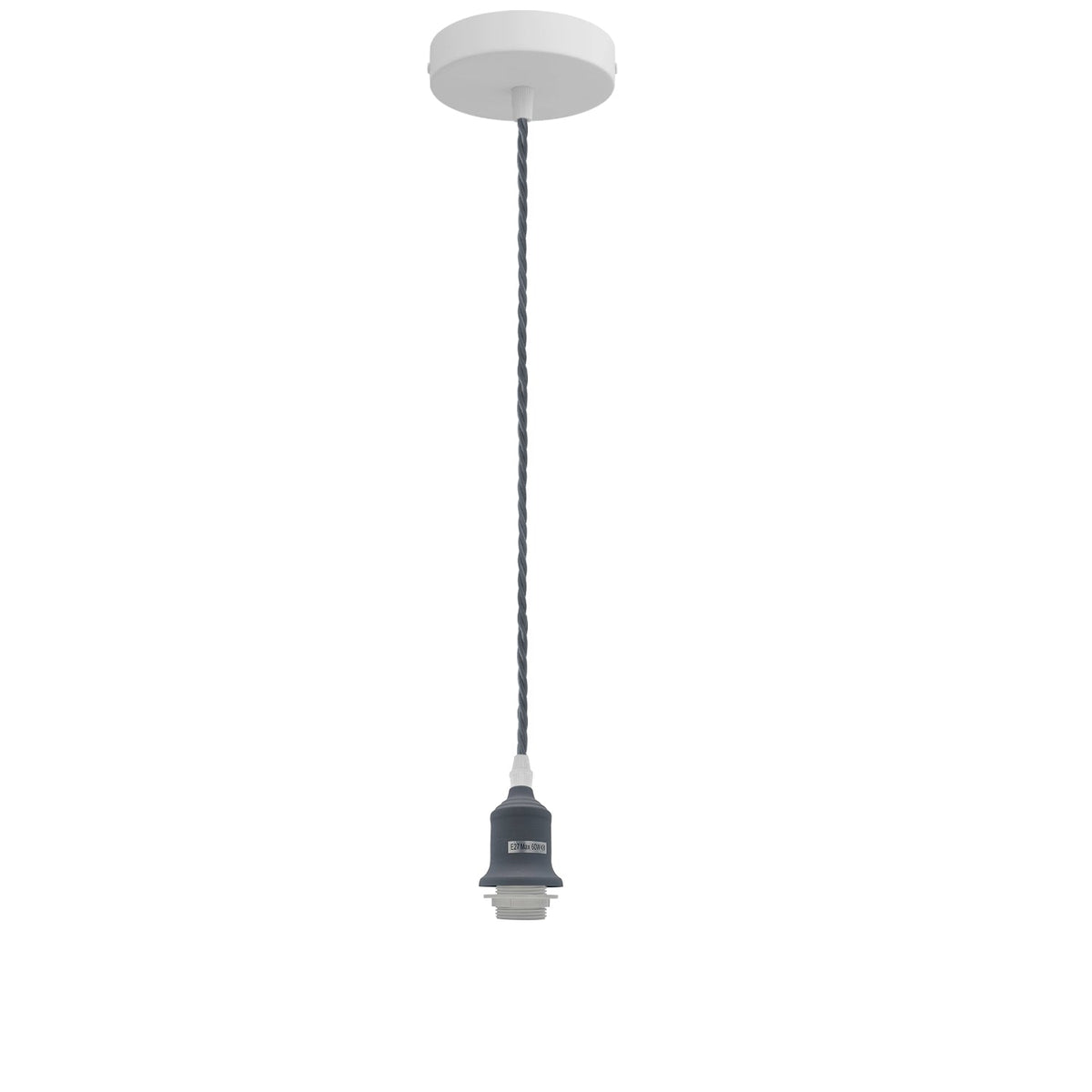 Pendant Light Fitting – Twisted Cable, Grey, Red or Yellow, Shades - Grey, No Shade, Without Bulb