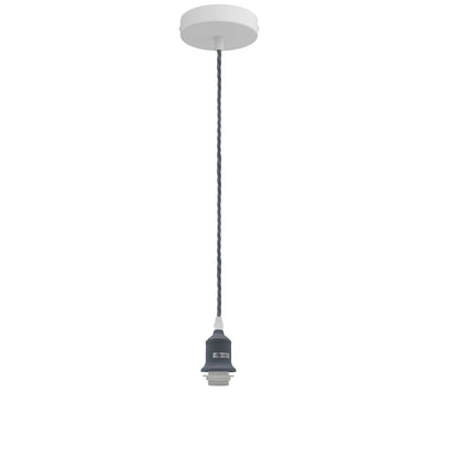 Pendant Light Fitting – Twisted Cable, Grey, Red or Yellow, Shades - Grey, No Shade, Without Bulb