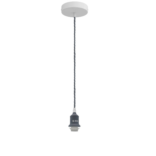 Pendant Light Fitting – Twisted Cable, Grey, Red or Yellow, Shades - Grey, No Shade, Without Bulb