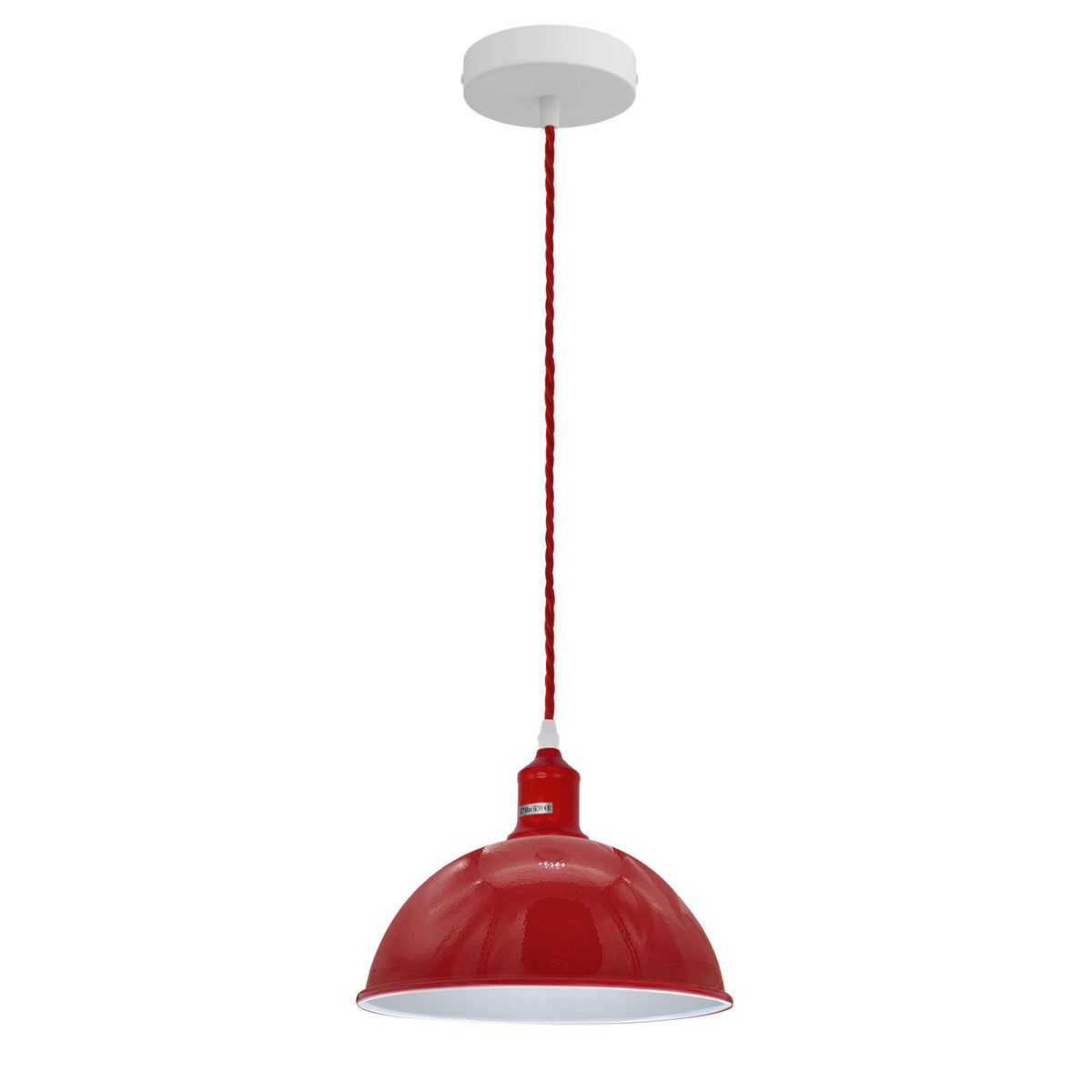 Pendant Light Fitting – Twisted Cable, Grey, Red or Yellow, Shades - Red, Dome 21 cm Red, Without Bulb