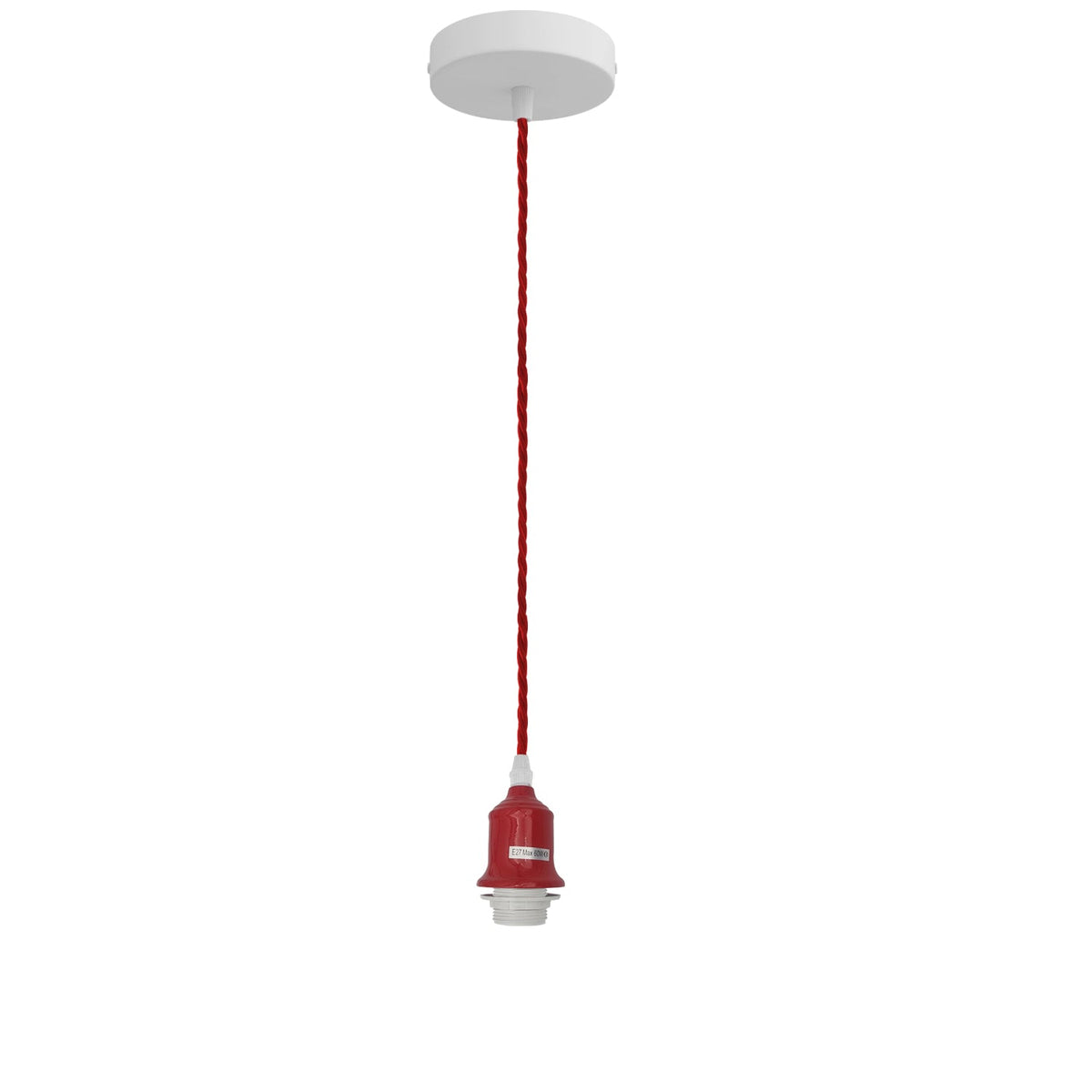 Pendant Light Fitting – Twisted Cable, Grey, Red or Yellow, Shades - Red, No Shade, Without Bulb