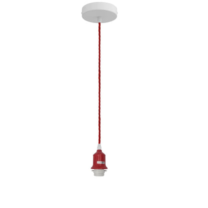 Pendant Light Fitting – Twisted Cable, Grey, Red or Yellow, Shades - Red, No Shade, Without Bulb