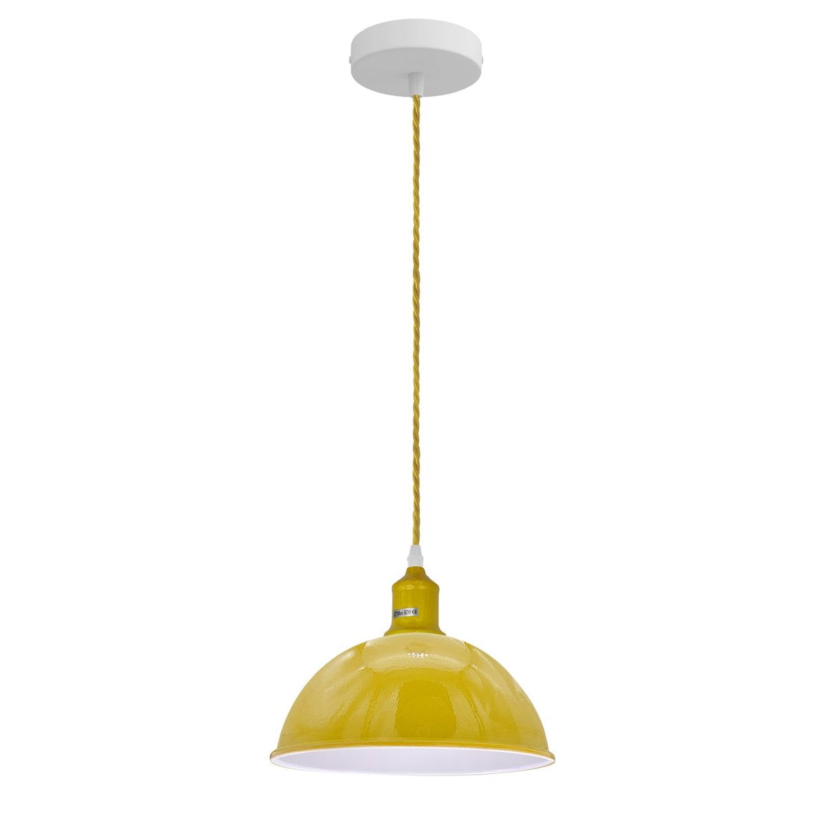 Pendant Light Fitting – Twisted Cable, Grey, Red or Yellow, Shades - Yellow, Dome 21 cm Yellow, Without Bulb