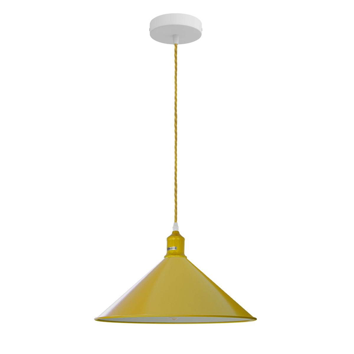 Pendant Light Fitting – Twisted Cable, Grey, Red or Yellow, Shades - Yellow, Large Cone 36 cm Yellow, Without Bulb