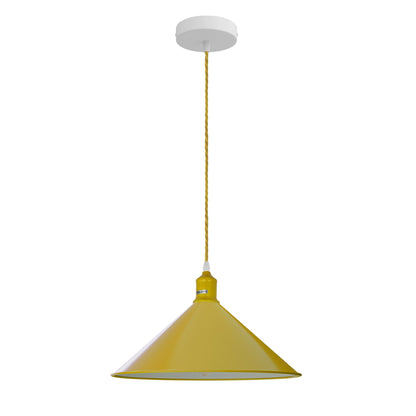 Pendant Light Fitting – Twisted Cable, Grey, Red or Yellow, Shades - Yellow, Large Cone 36 cm Yellow, Without Bulb