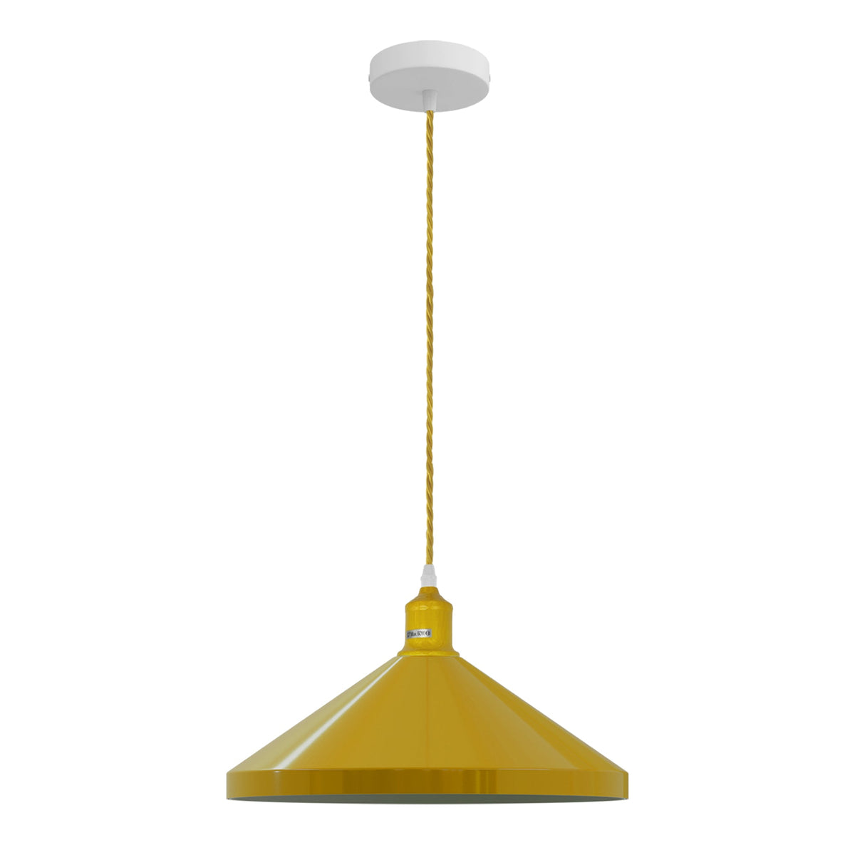 Pendant Light Fitting – Twisted Cable, Grey, Red or Yellow, Shades - Yellow, Large Cone 33.5 cm Yellow, Without Bulb