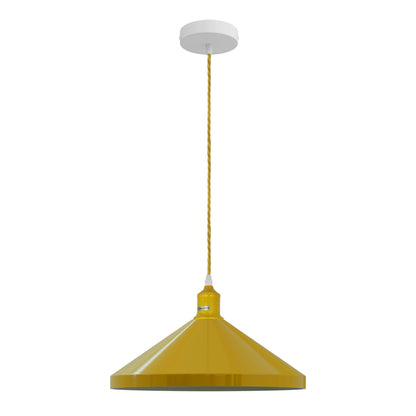 Pendant Light Fitting – Twisted Cable, Grey, Red or Yellow, Shades - Yellow, Large Cone 33.5 cm Yellow, Without Bulb
