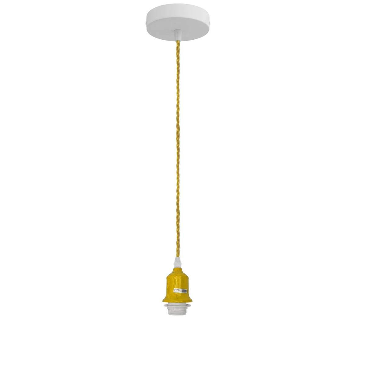 Pendant Light Fitting – Twisted Cable, Grey, Red or Yellow, Shades - Yellow, No Shade, Without Bulb