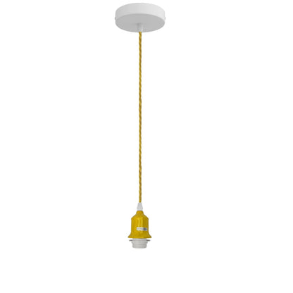 Pendant Light Fitting – Twisted Cable, Grey, Red or Yellow, Shades - Yellow, No Shade, Without Bulb