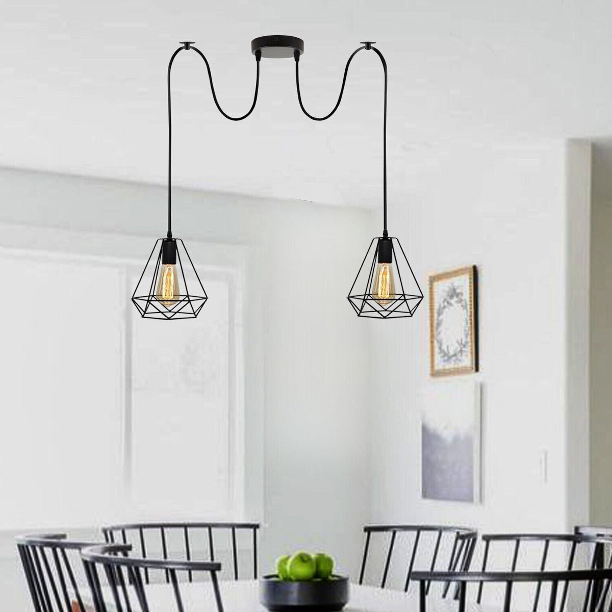 2-Light Spider Pendant – Diamond or Balloon Wire Cages, Black - photo 2