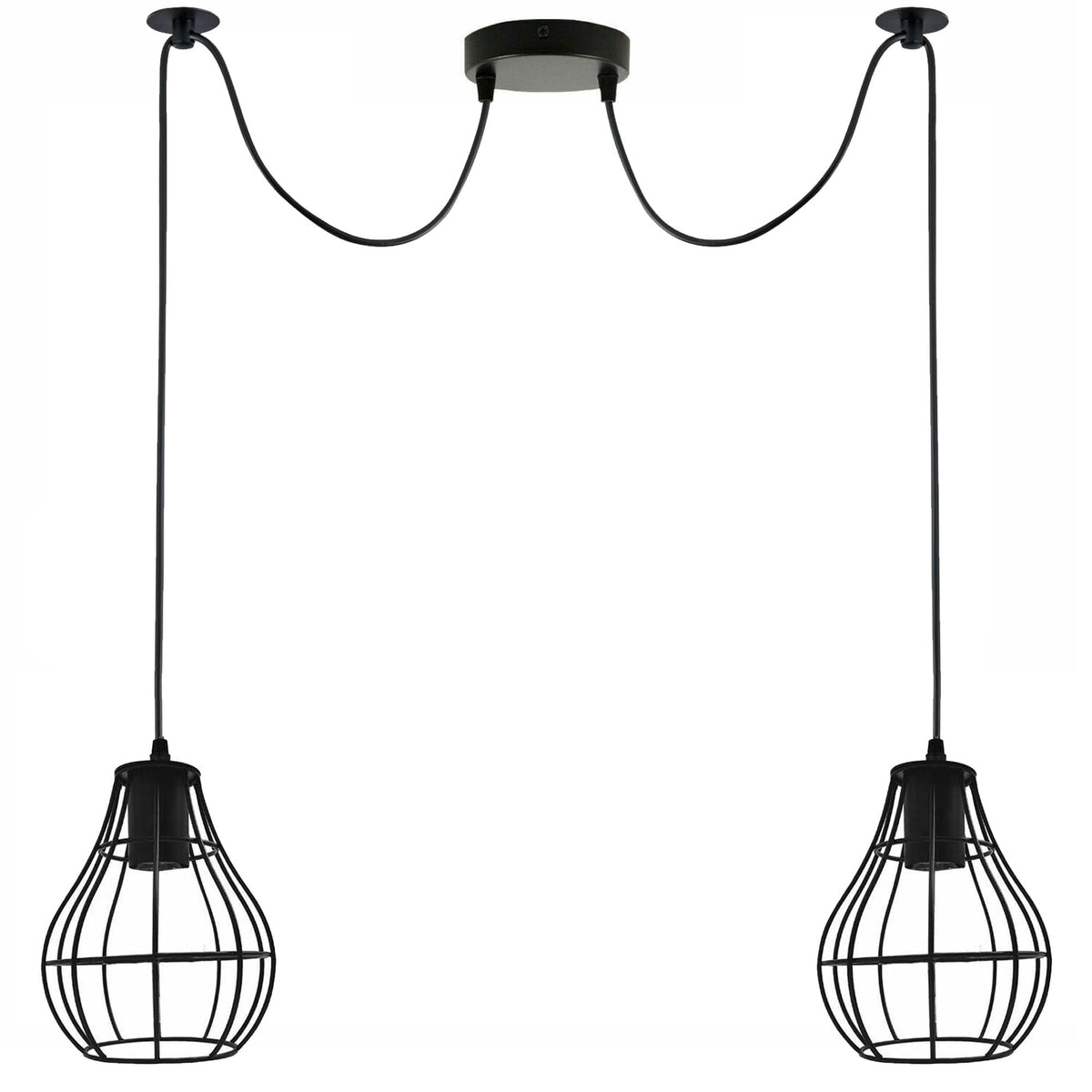 2-Light Spider Pendant – Diamond or Balloon Wire Cages, Black - Black, Balloon Cage Black, Without Bulb