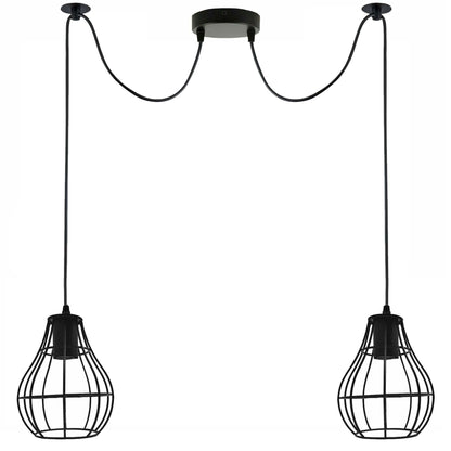 2-Light Spider Pendant – Diamond or Balloon Wire Cages, Black - Black, Balloon Cage Black, Without Bulb