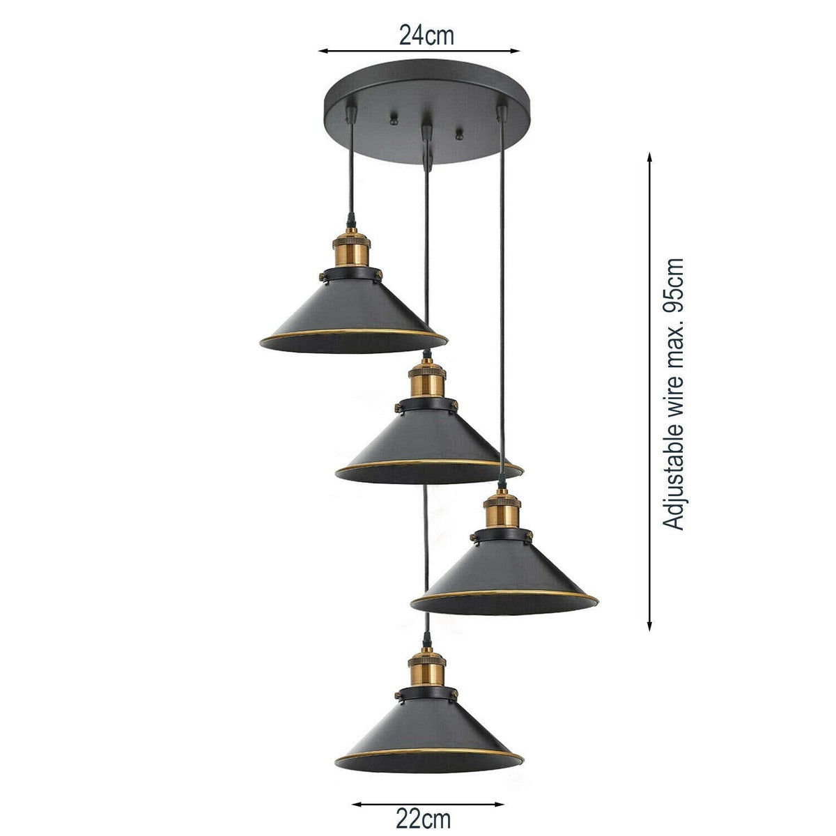 4 Light Cluster Pendant – Cascade Cones or Bar with Cages, E27 - photo 3