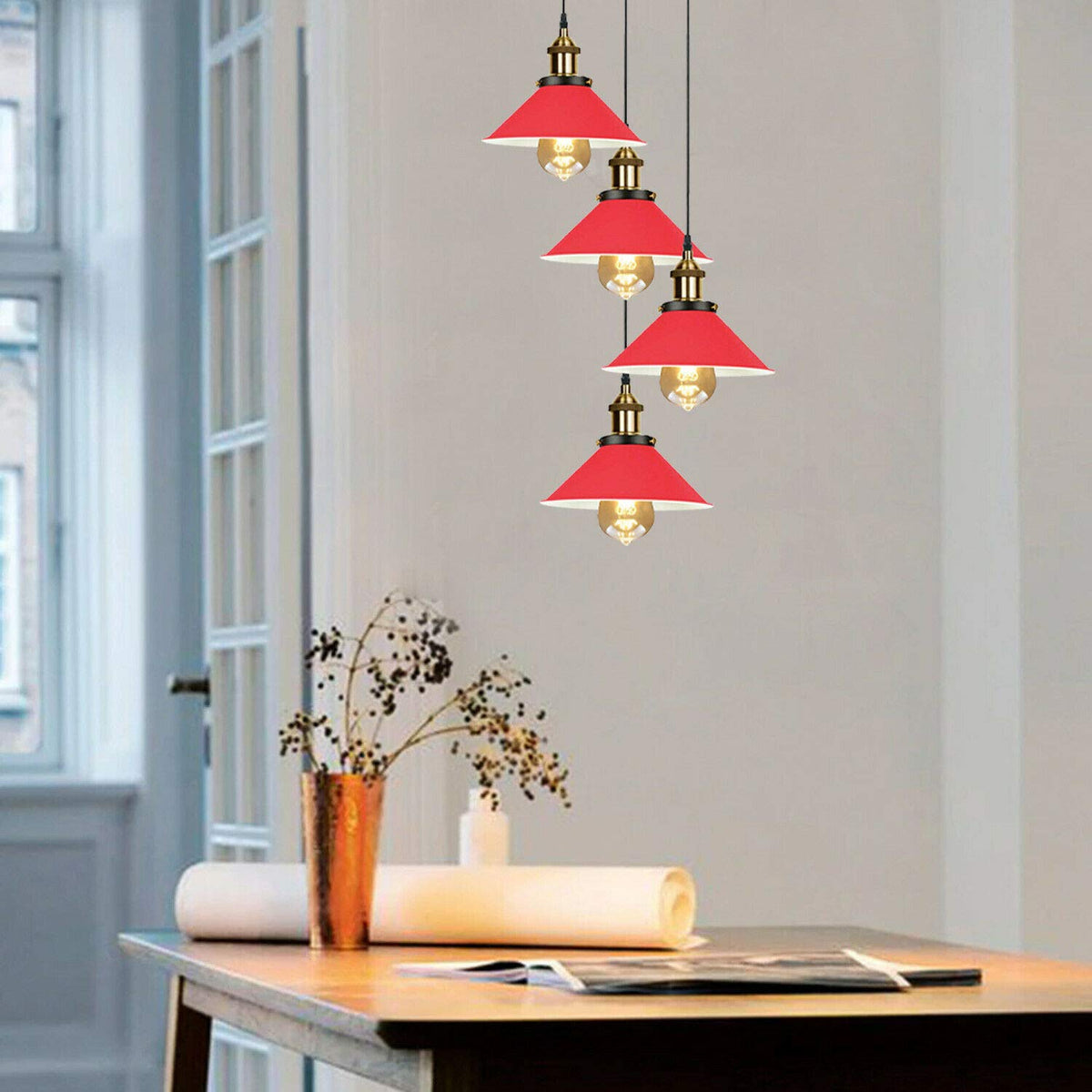4 Light Cluster Pendant – Cascade Cones or Bar with Cages, E27 - photo 6