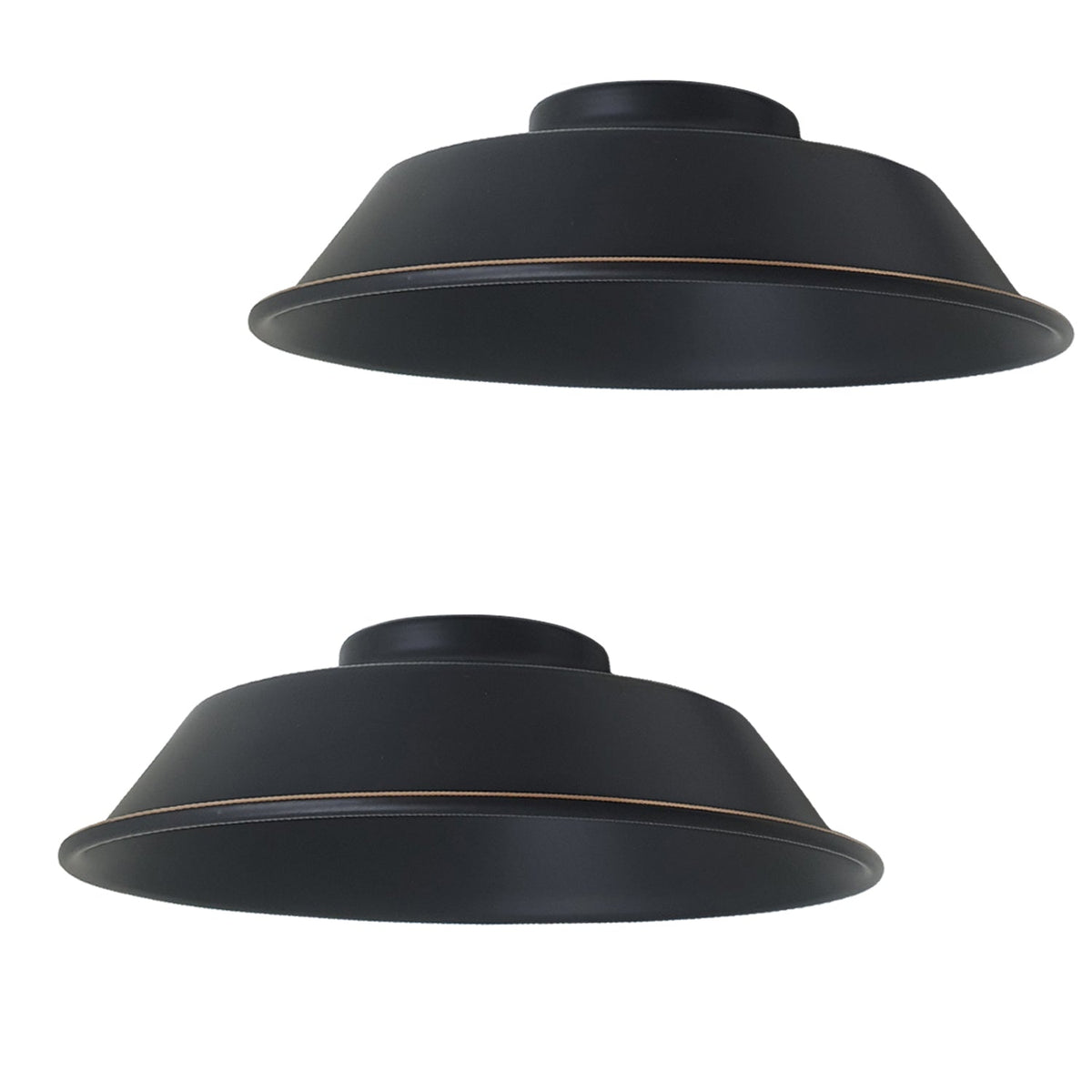 Vintage Dome Lamp Shade 22 cm – Easy Fit, 8 Metal Finishes - Black & Gold Line, 22 cm with Reducer Ring, Pack of 2