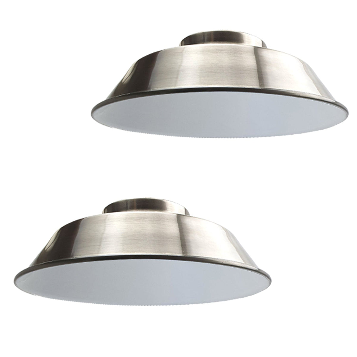 Vintage Dome Lamp Shade 22 cm – Easy Fit, 8 Metal Finishes - Satin Nickel, 22 cm with Reducer Ring, Pack of 2