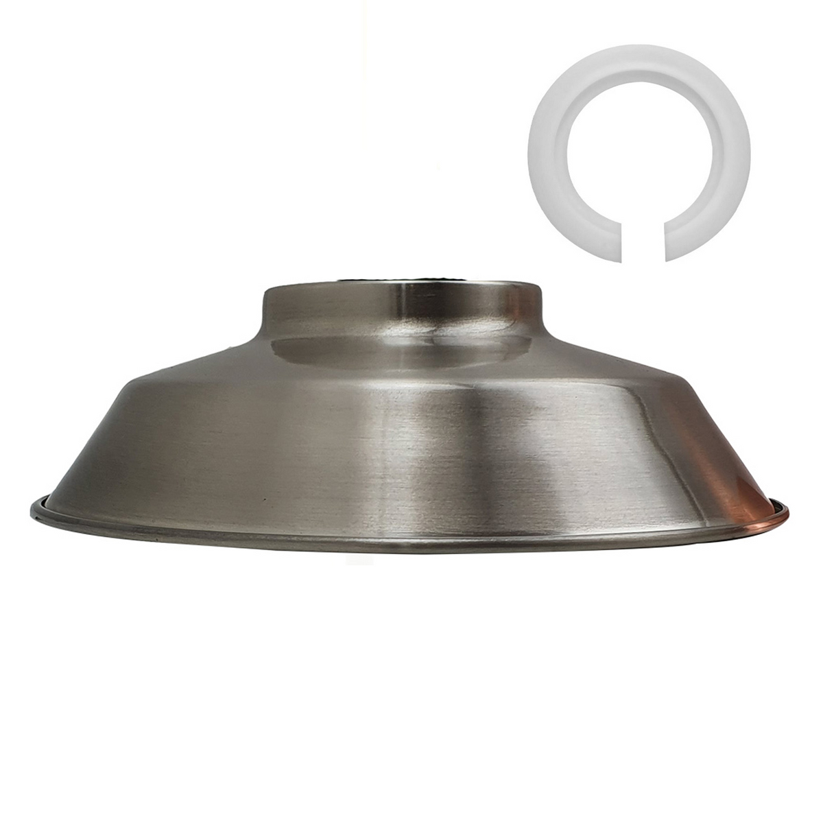 Vintage Dome Lamp Shade 22 cm – Easy Fit, 8 Metal Finishes - Satin Nickel, 22 cm with Reducer Ring, Single