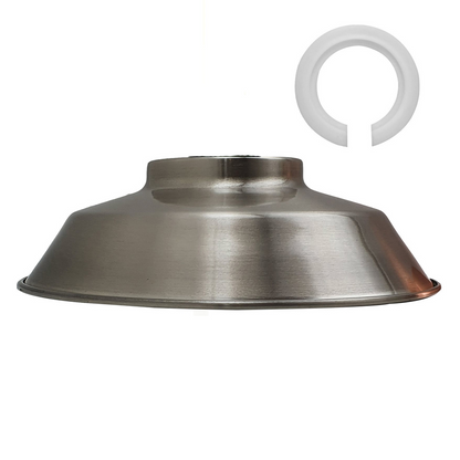 Vintage Dome Lamp Shade 22 cm – Easy Fit, 8 Metal Finishes - Satin Nickel, 22 cm with Reducer Ring, Single