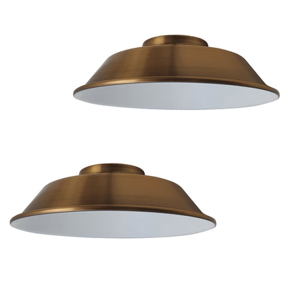 Vintage Dome Lamp Shade 22 cm – Easy Fit, 8 Metal Finishes - Yellow Brass, 22 cm with Reducer Ring, Pack of 2