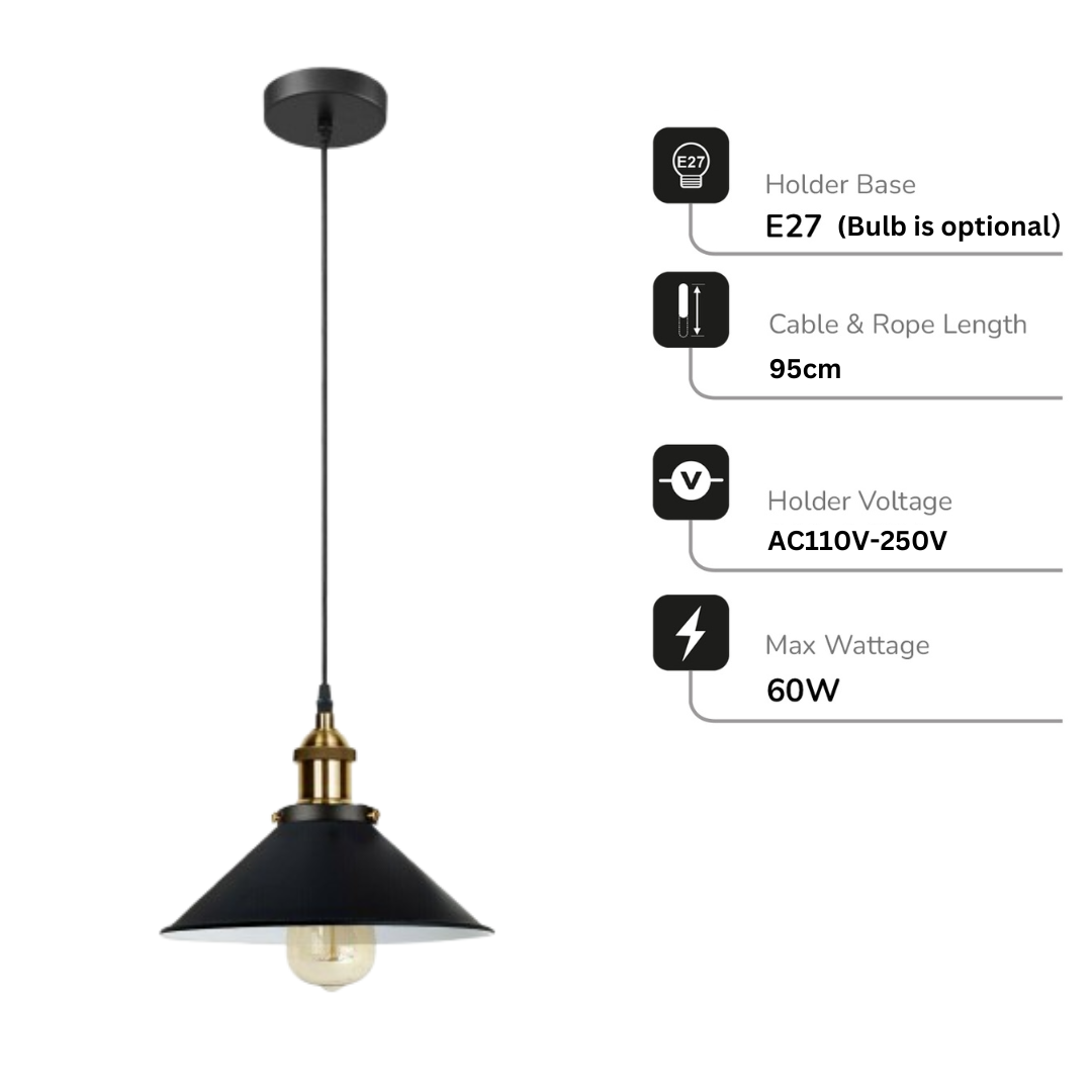 Industrial Pendant Light – Barn Slotted or Flat Cone Shade, E27 - photo 4
