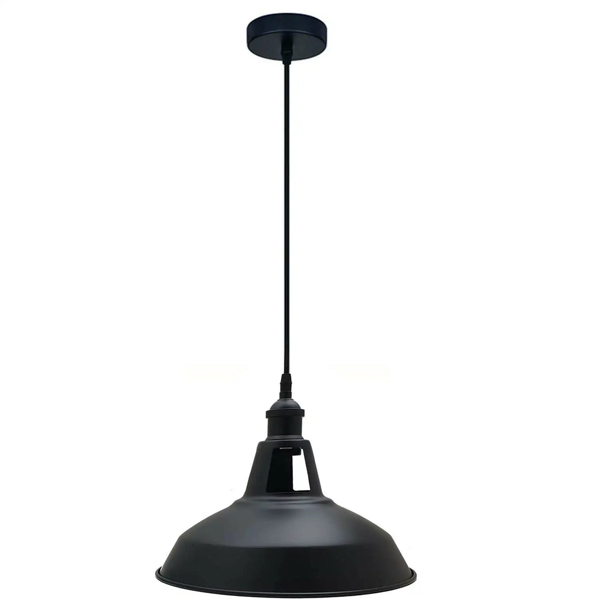 Industrial Pendant Light – Barn Slotted or Flat Cone Shade, E27 - Black, Barn Slotted 30 cm Black, Without Bulb