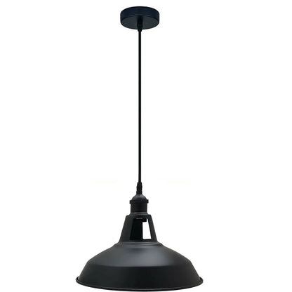 Industrial Pendant Light – Barn Slotted or Flat Cone Shade, E27 - Black, Barn Slotted 30 cm Black, Without Bulb