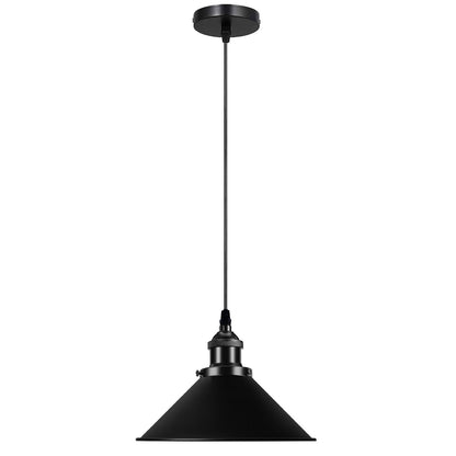 Industrial Pendant Light – Barn Slotted or Flat Cone Shade, E27 - Black, Flat Cone 22 cm Black, Without Bulb