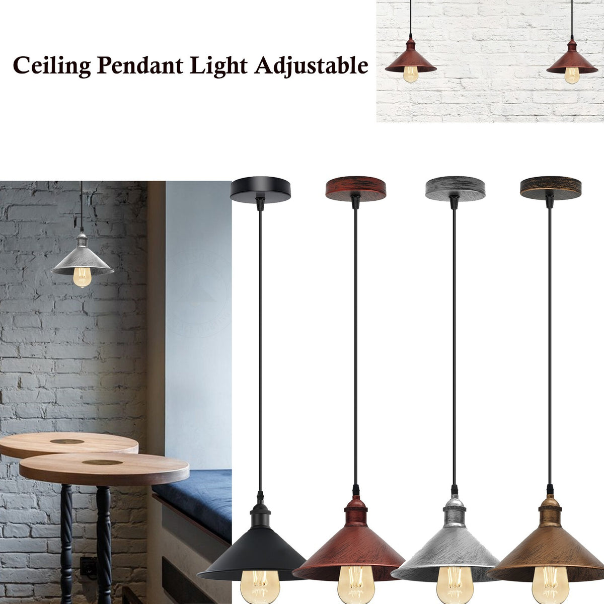 Industrial Pendant Light – Barn Slotted or Flat Cone Shade, E27 - photo 49