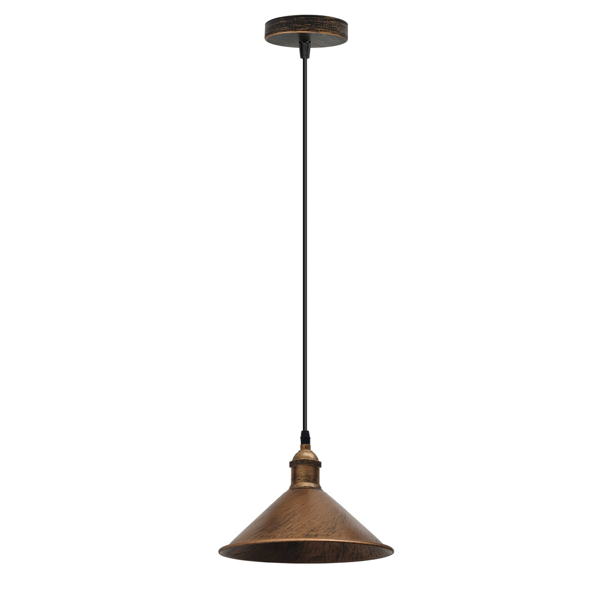 Industrial Pendant Light – Barn Slotted or Flat Cone Shade, E27 - Brushed Copper, Flat Cone 22 cm Brushed Copper, Without Bulb
