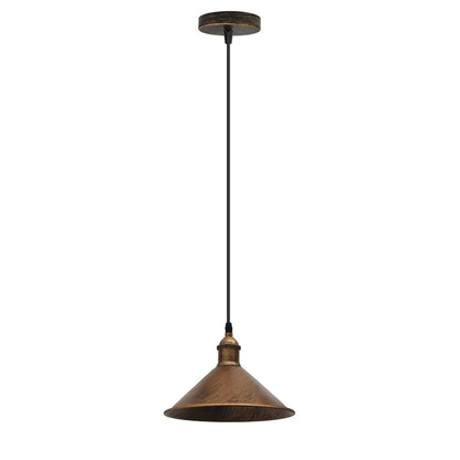 Industrial Pendant Light – Barn Slotted or Flat Cone Shade, E27 - Brushed Copper, Flat Cone 22 cm Brushed Copper, Without Bulb